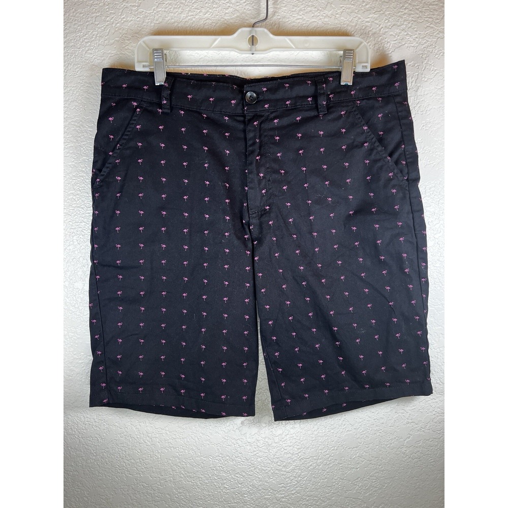 PUBLIC RECORD Standard Chino Black Shorts with Pink Flamingos Size 34‎